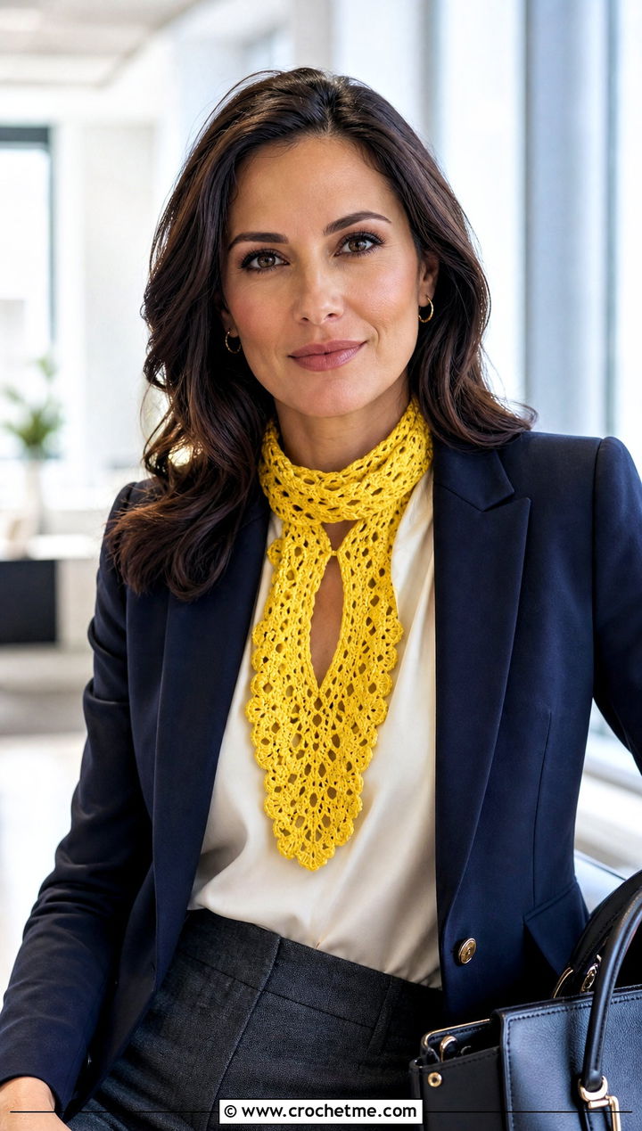 Lace Keyhole Scarf With Tailored Blazer - 15 Crocheted Keyhole Scarf outfit ideas