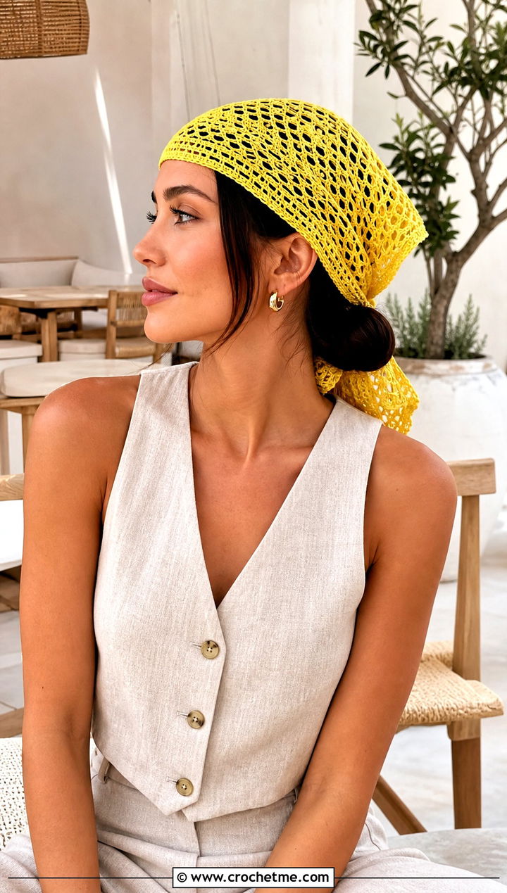 Lace Mesh Bandana Head Wrap With Linen Set - 30 crochet head wrap outfit ideas