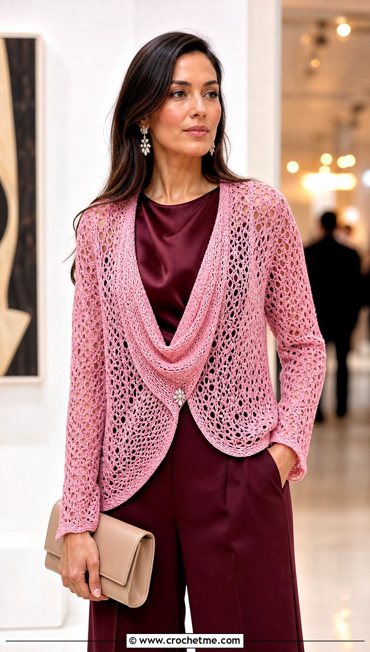Lace Mesh Button Cowl With Satin Blouse - 25 crochet button cowl outfit ideas