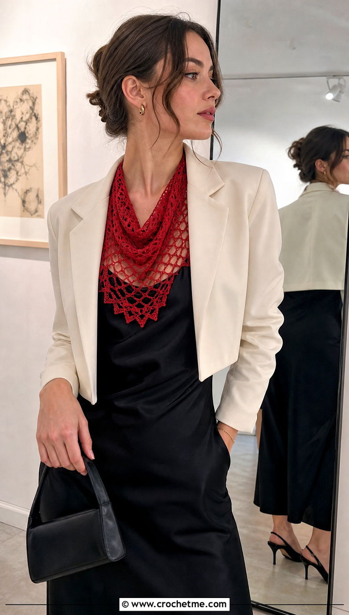 Lace Mesh Cowl With Slip Dress - 15 Cowls To Crochet outfit ideas
