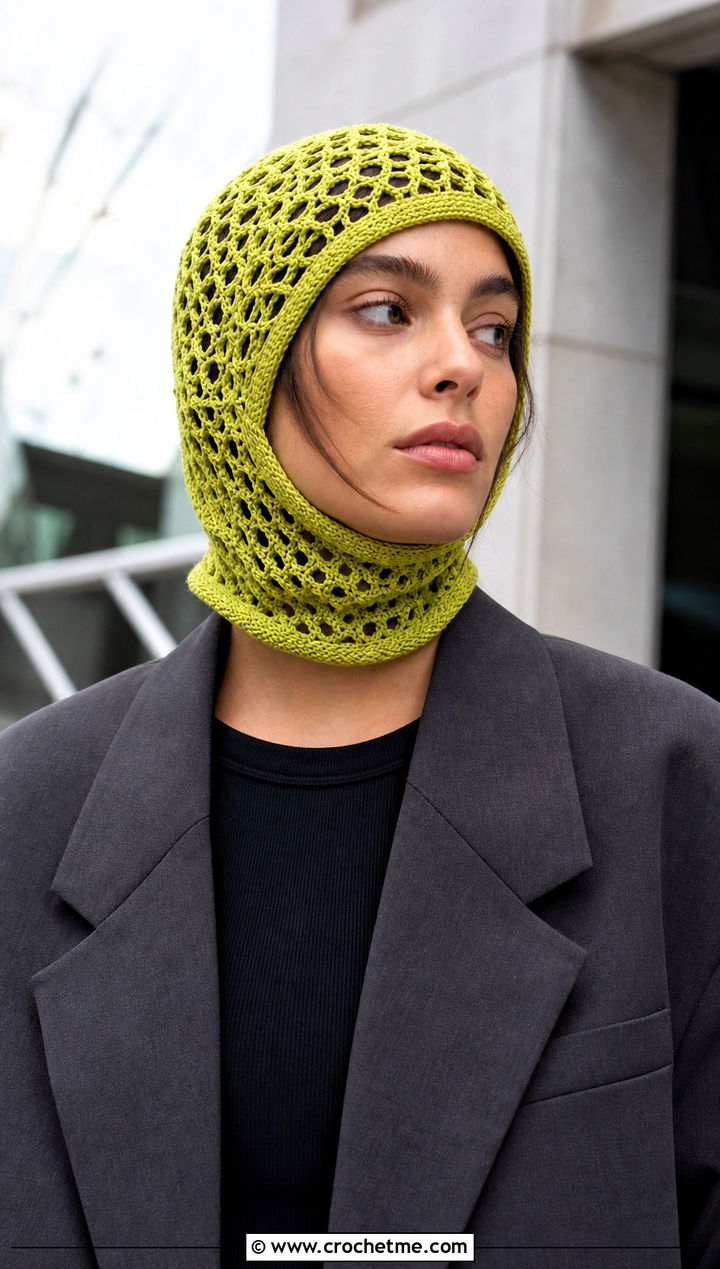 Lace Mesh Crochet Balaclava Beanie With Blazer - 25 crochet balaclava beanie outfit ideas