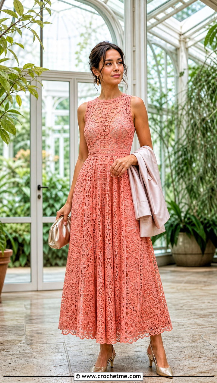 Lace Mesh Crochet Ball Gown With Slip Lining - 20 Crochet Ball Gown outfit ideas