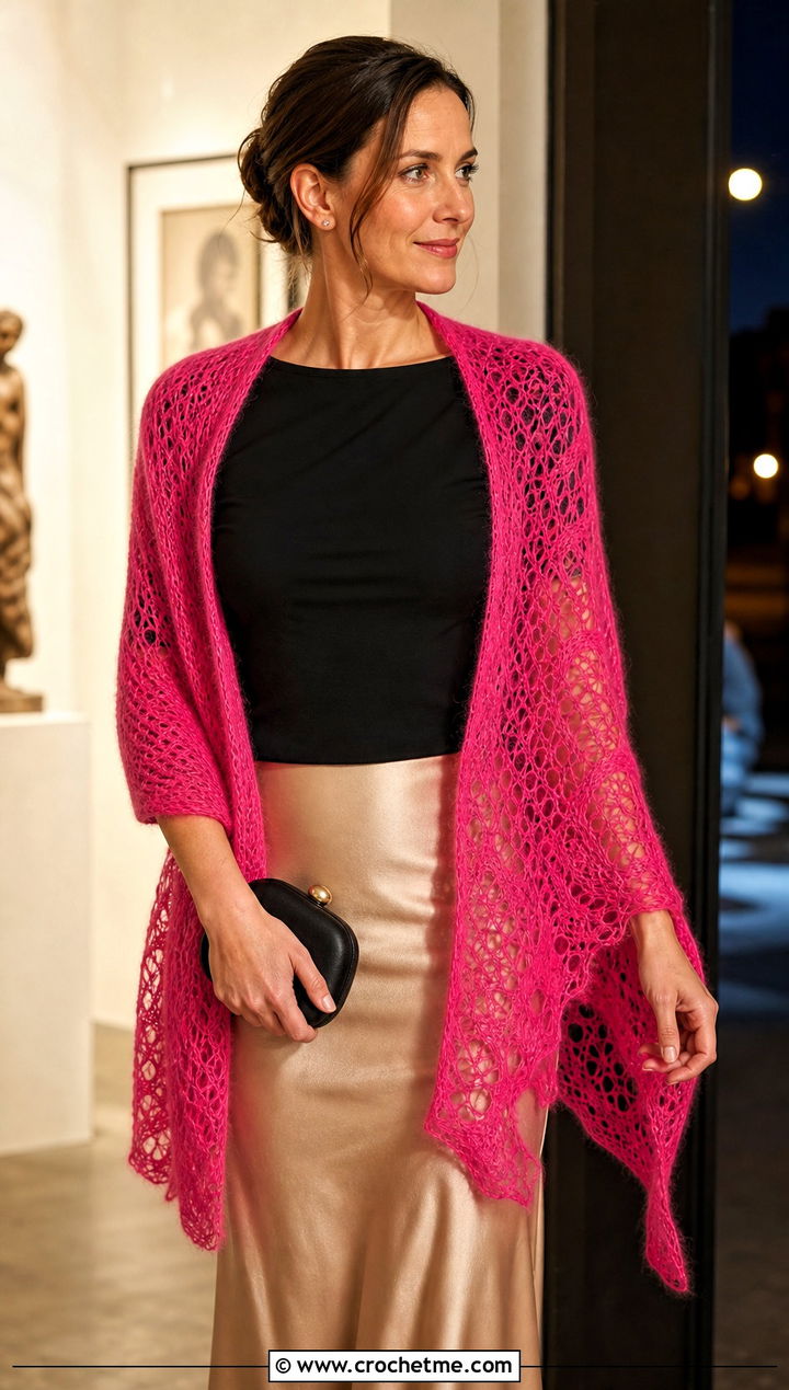Lace Mesh Crochet Cashmere Scarf With Satin Skirt - 25 crochet cashmere scarf outfit ideas