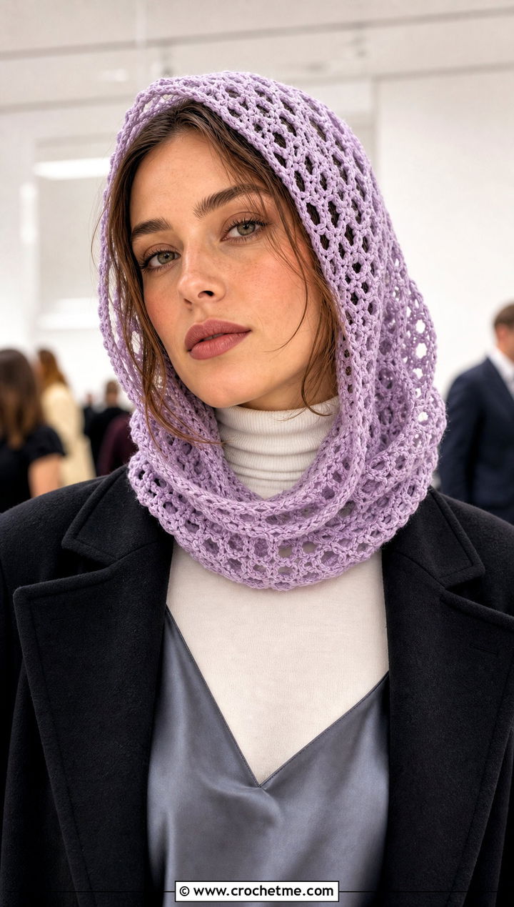 Lace Mesh Crochet Cowl Hat With Slip Dress - 25 crochet cowl hat outfit ideas