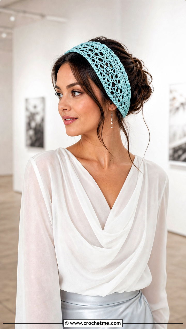 Lace Mesh Crochet Ear Headband With Blouse And Satin Skirt - 30 crochet ear headband outfit ideas