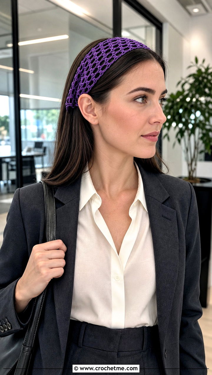 Lace Mesh Crochet Headband With Blazer And Trousers - 25 crochet for headbands outfit ideas