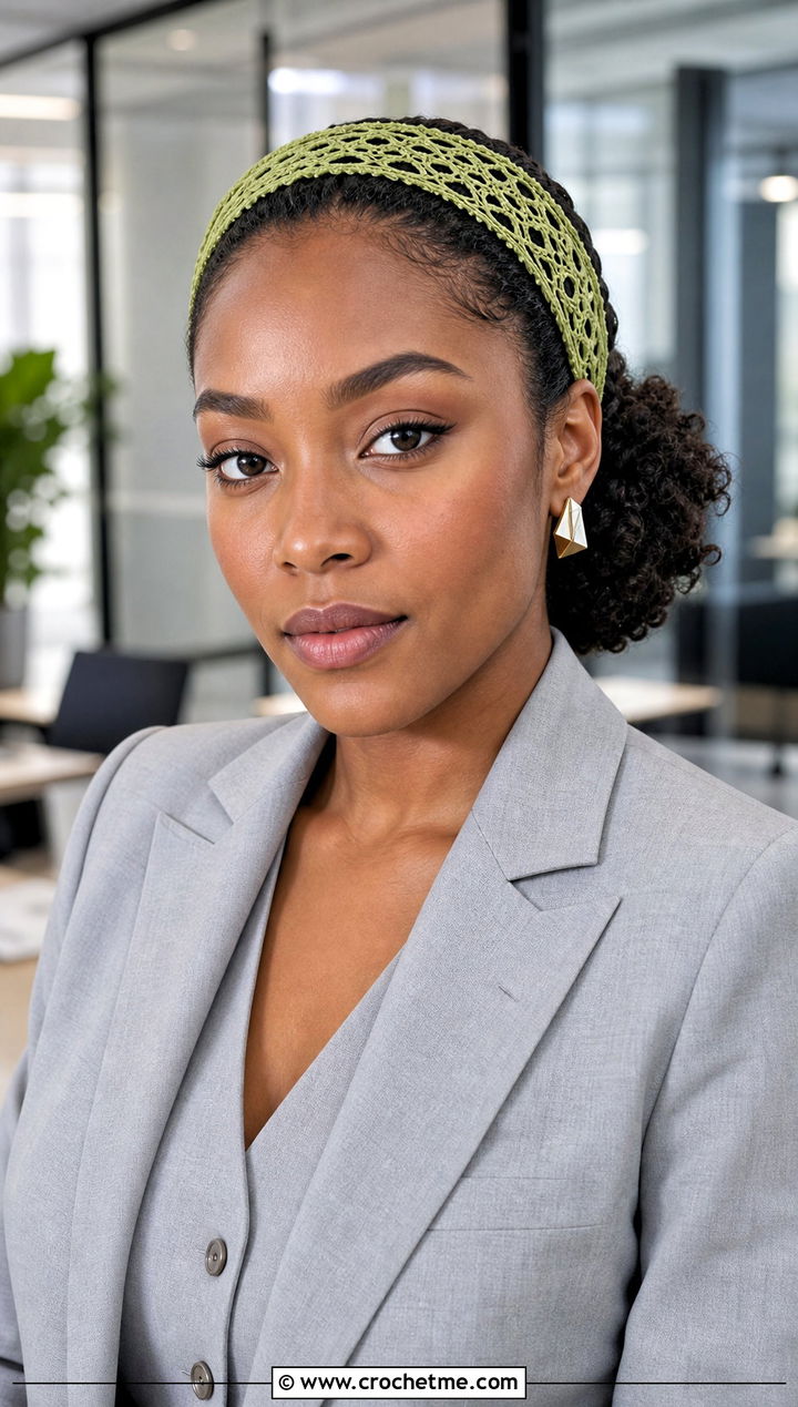 Lace Mesh Crochet Headband With Tailored Suit - 30 crochet headband curly hair outfit ideas
