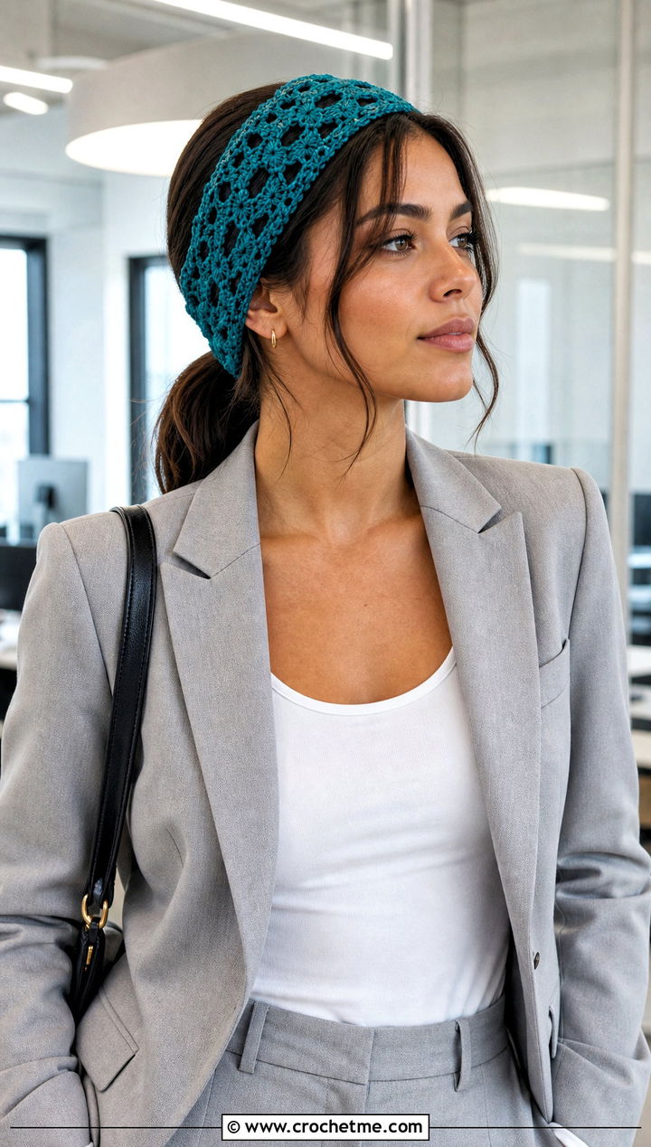 Lace Mesh Crochet Hippie Headband With Blazer - 25 crochet hippie headband outfit ideas