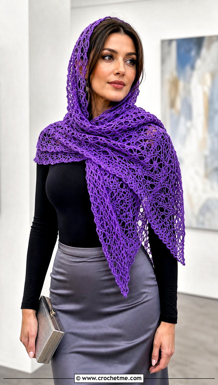 Lace Mesh Crochet Hooded Scarf With Satin Skirt Outfit - 30 crochet scarf with hood outfit ideas