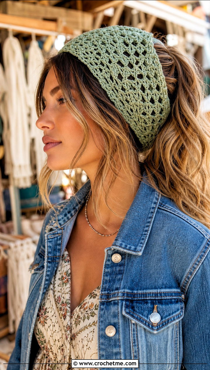 Lace Mesh Crochet Ponytail Beanie With Boho Dress - 30 crochet hat with ponytail hole outfit ideas