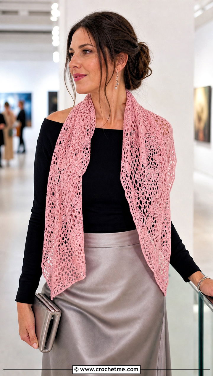 Lace Mesh Crochet Scarf With Satin Skirt - 20 Crochet Scarf For Beginners outfit ideas