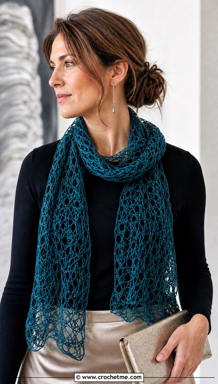 Lace Mesh Crochet Scarf With Satin Skirt And Knit Top - 15 Vibrant Crochet Scarf outfit ideas