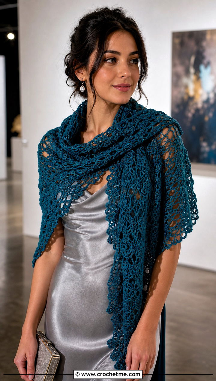 Lace Mesh Crochet Scarf With Satin Slip Dress - 25 super crochet scarf outfit ideas