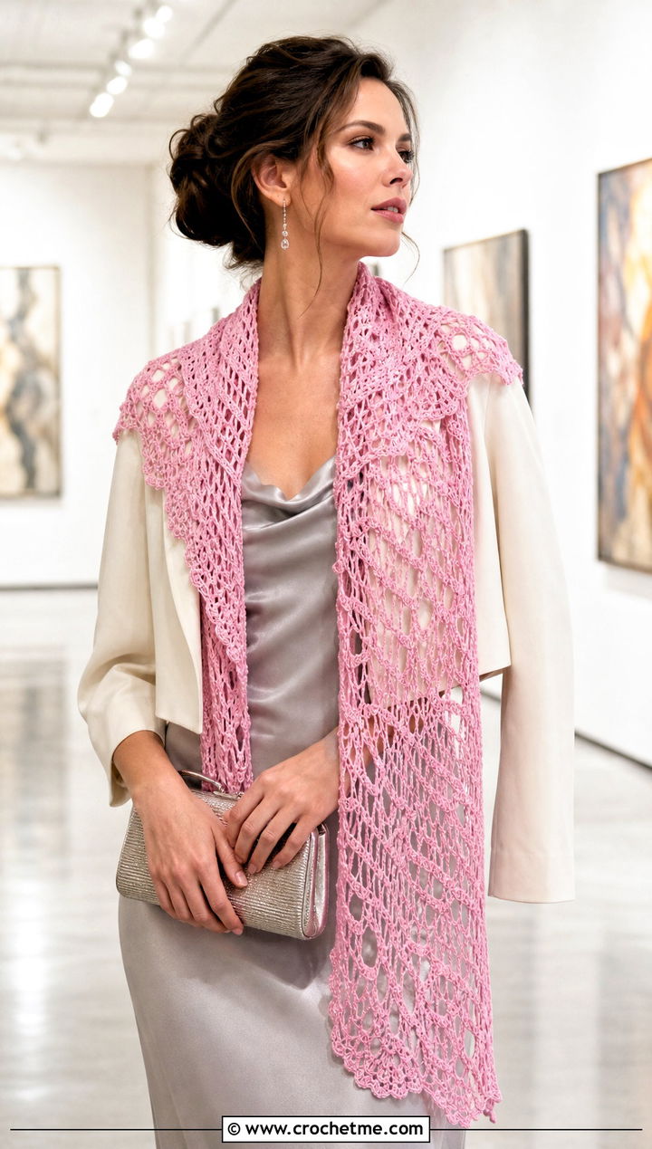 Lace Mesh Crochet Scarf With Satin Slip Dress - 15 elegant crochet scarf design outfit ideas