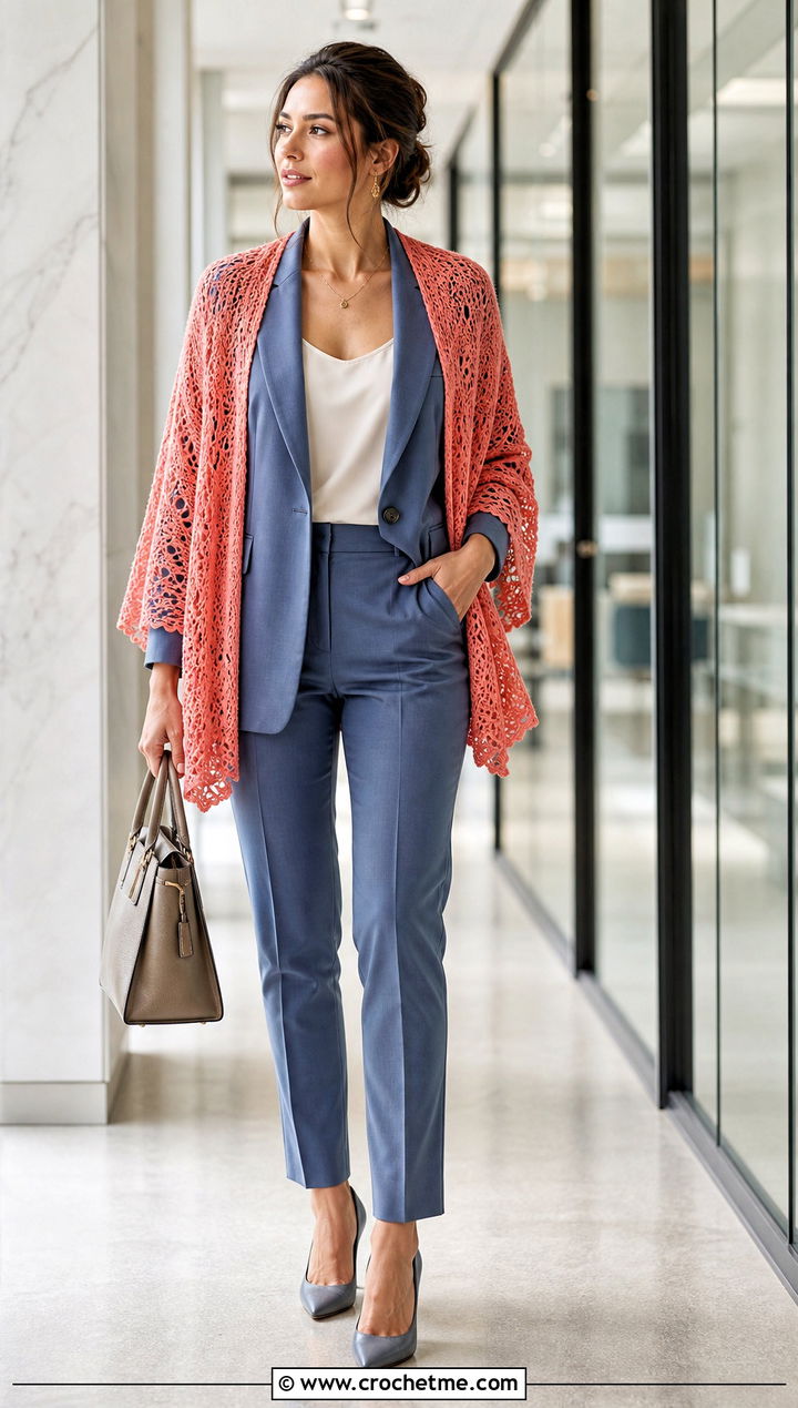 Lace Mesh Crochet Shawl Sweater With Matching Suit - 25 crochet shawl sweater outfit ideas