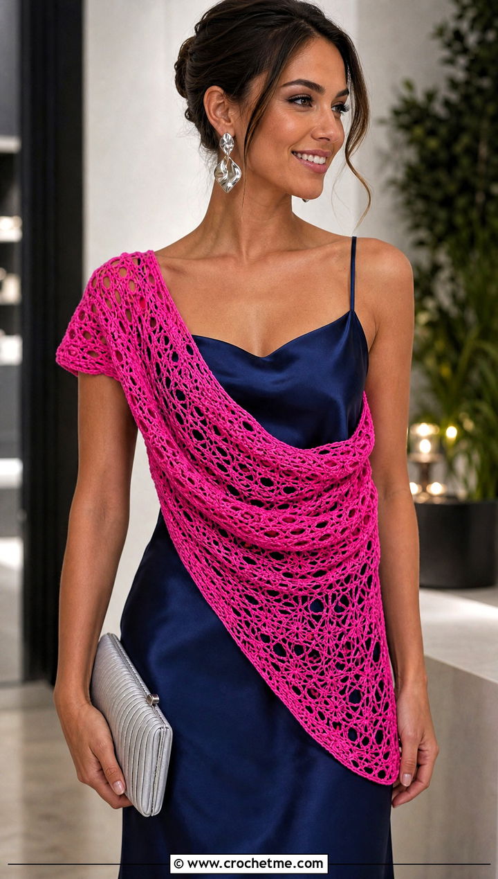Lace Mesh Crossbody Crochet Cowl With Satin Slip Dress - 15 Crossbody Crochet Cowl outfit ideas