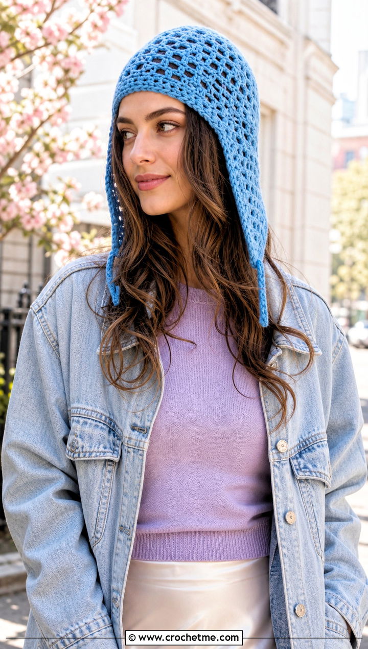 Lace Mesh Ear Flap Beanie With Slip Skirt - 30 crochet ear flap beanie outfit ideas