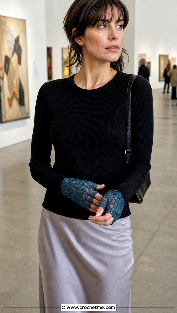 Lace Mesh Fingerless Gloves With Satin Slip Skirt - 25 Diy Crochet Fingerless Gloves outfit ideas
