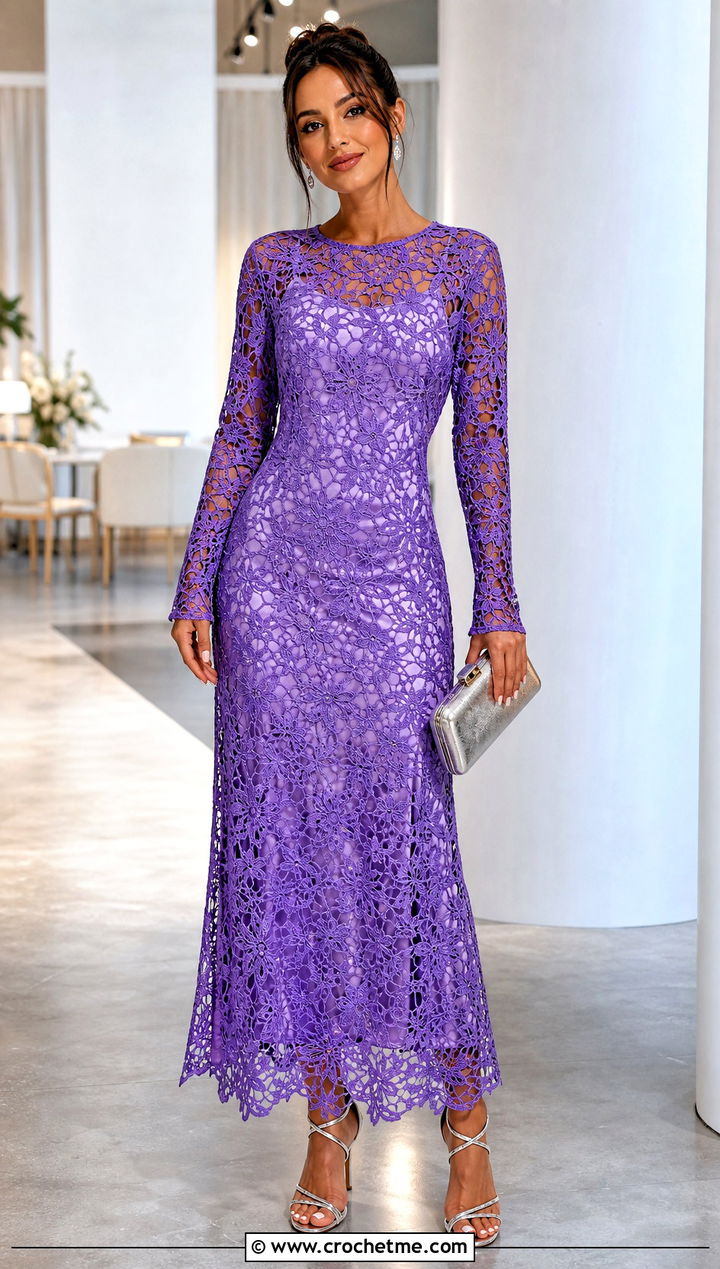 Lace Mesh Floral Crochet Maxi Dress With Satin Slip - 15 floral crochet maxi dress outfit ideas