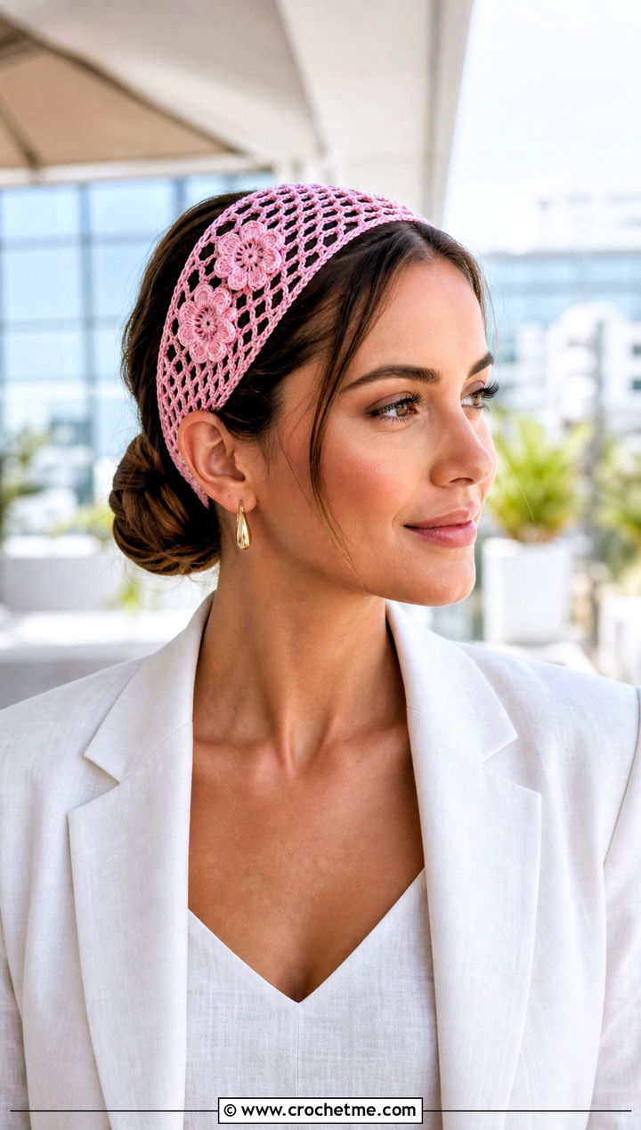 Lace Mesh Flower Headband With Linen Suit - 30 crochet headband with flower outfit ideas