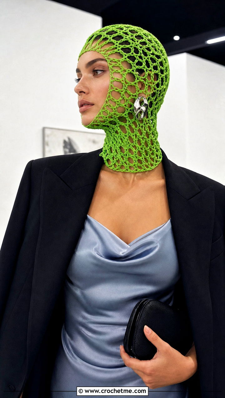 Lace Mesh Helmet Balaclava With Satin Slip Dress - 25 crochet helmet balaclava outfit ideas