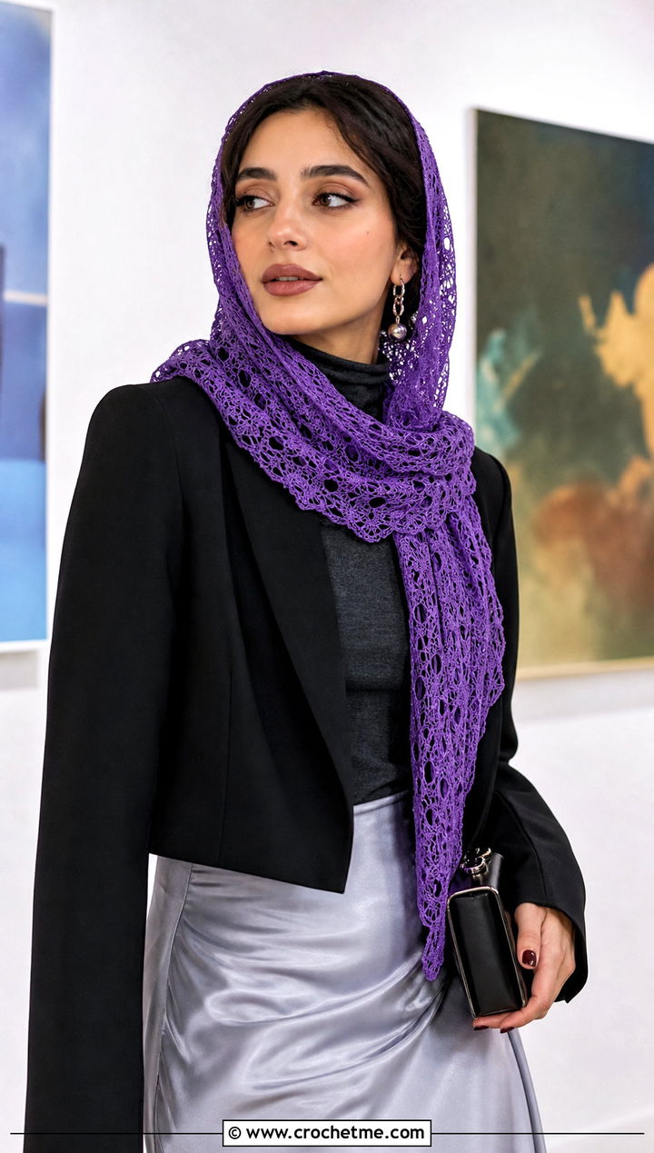 Lace Mesh Hooded Scarf With Satin Midi Skirt - 25 Crochet Hoodie Scarf outfit ideas