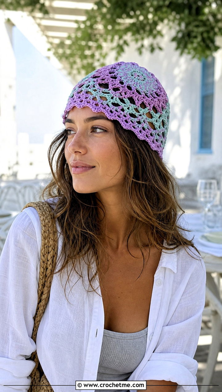Lace Mesh Mandala Crochet Beanie With Linen Layers - 20 Mandala Crochet Beanie outfit ideas