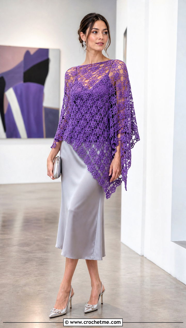 Lace Mesh Martha Stewart Crochet Poncho With Satin Midi Skirt - 15 martha stewart crochet poncho outfit ideas