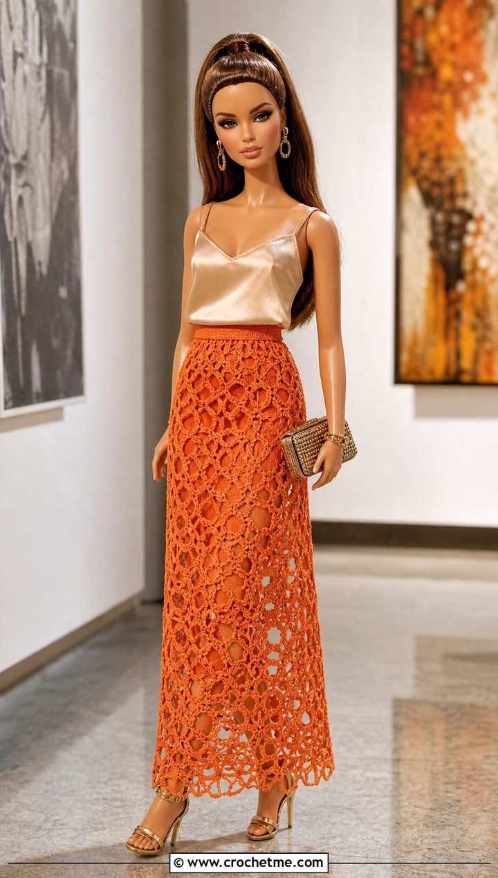 Lace Mesh Maxi Doll Skirt With Satin Top - 15 Crochet Doll Skirts outfit ideas