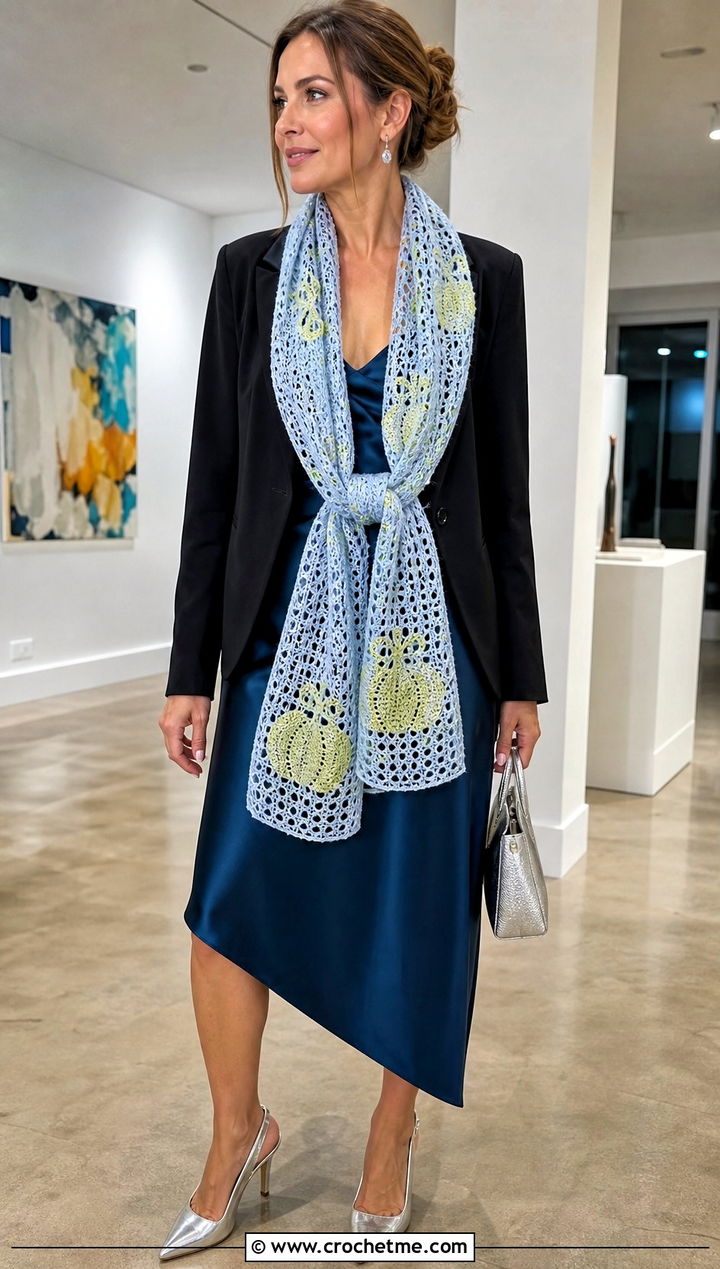 Lace Mesh Pumpkin Scarf With Slip Dress - 15 crochet pumpkin scarf outfit ideas