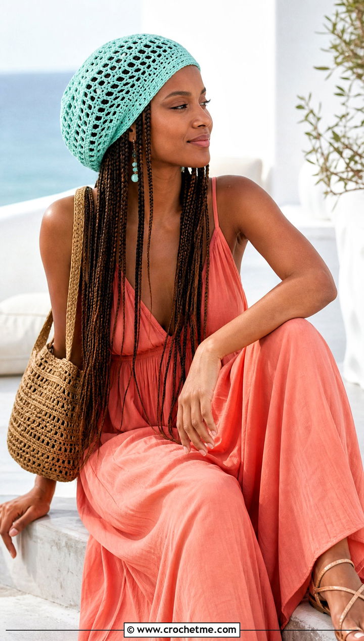 Lace Mesh Rasta Tam With Maxi Dress And Flat Sandals - 15 Crochet Bob Marley Hat outfit ideas