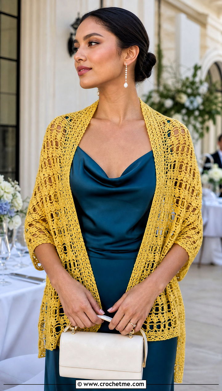 Lace Mesh Rectangle Crochet Shawl With Slip Dress - 20 Rectangle Crochet Shawls outfit ideas
