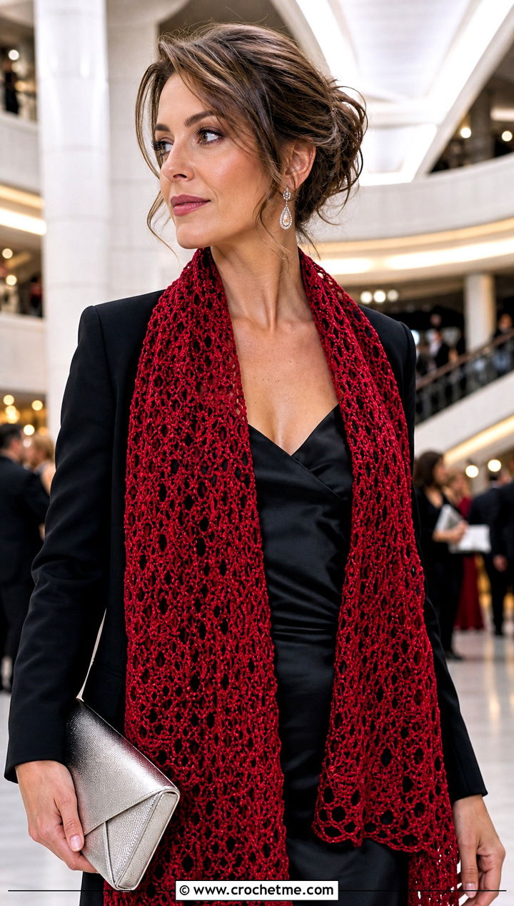 Lace Mesh Red Crochet Scarf With Satin Slip Dress - 25 taylor swift red crochet scarf outfit ideas