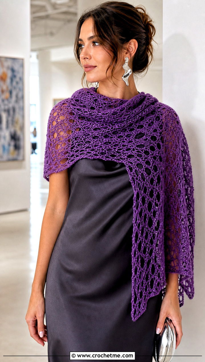 Lace Mesh Scarf With Satin Midi Dress - 15 wool ease crochet scarf outfit ideas