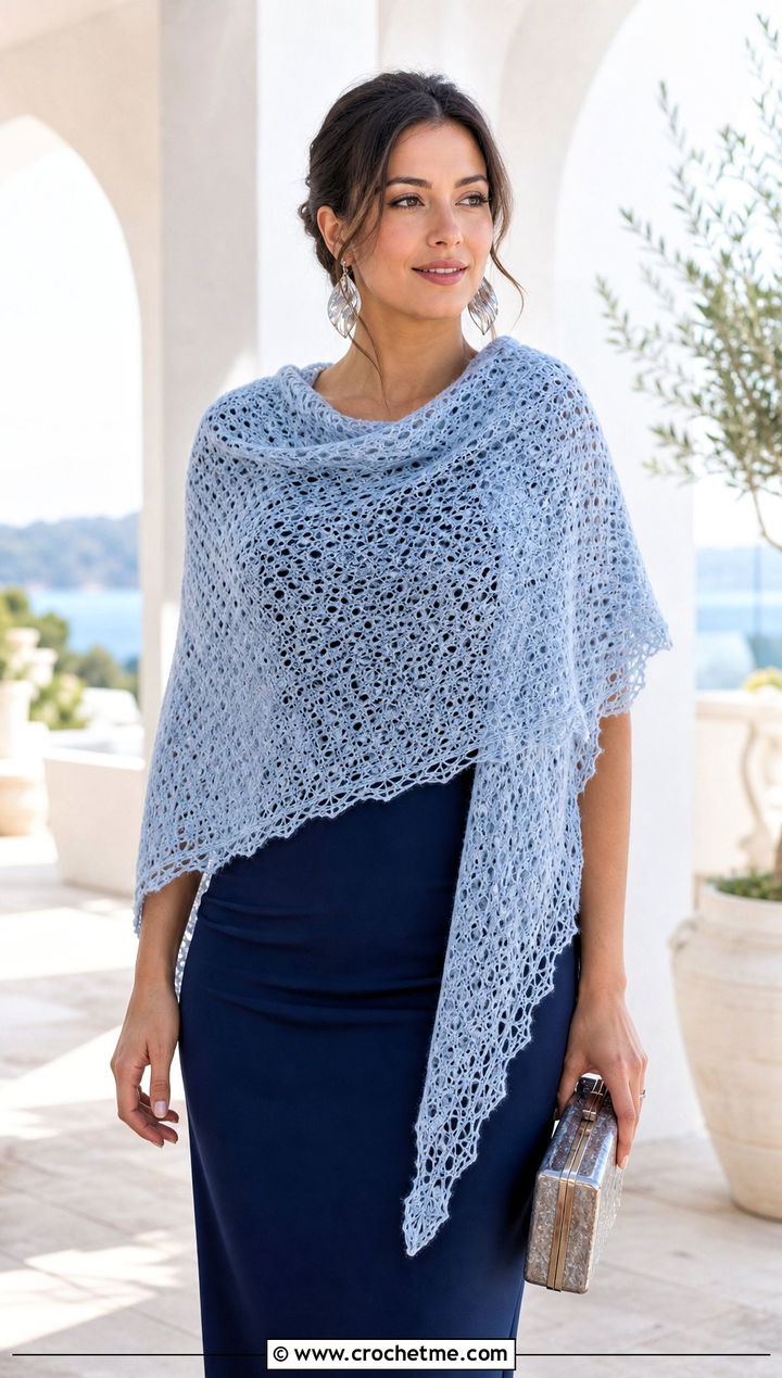 Lace Mesh Shawl With Column Dress - 25 Crochet Shawl In A Cake outfit ideas