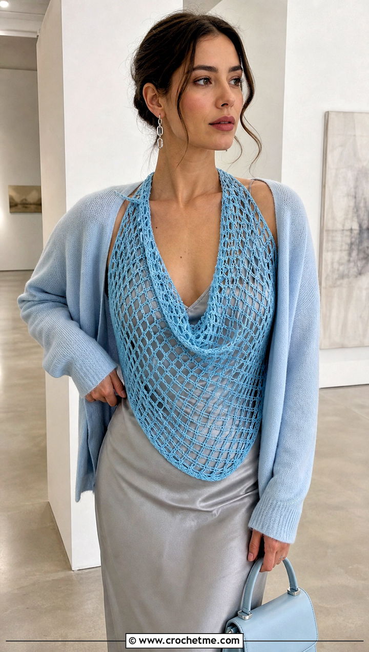 Lace Mesh Triangle Cowl With Slip Dress - 30 crochet triangle cowl outfit ideas