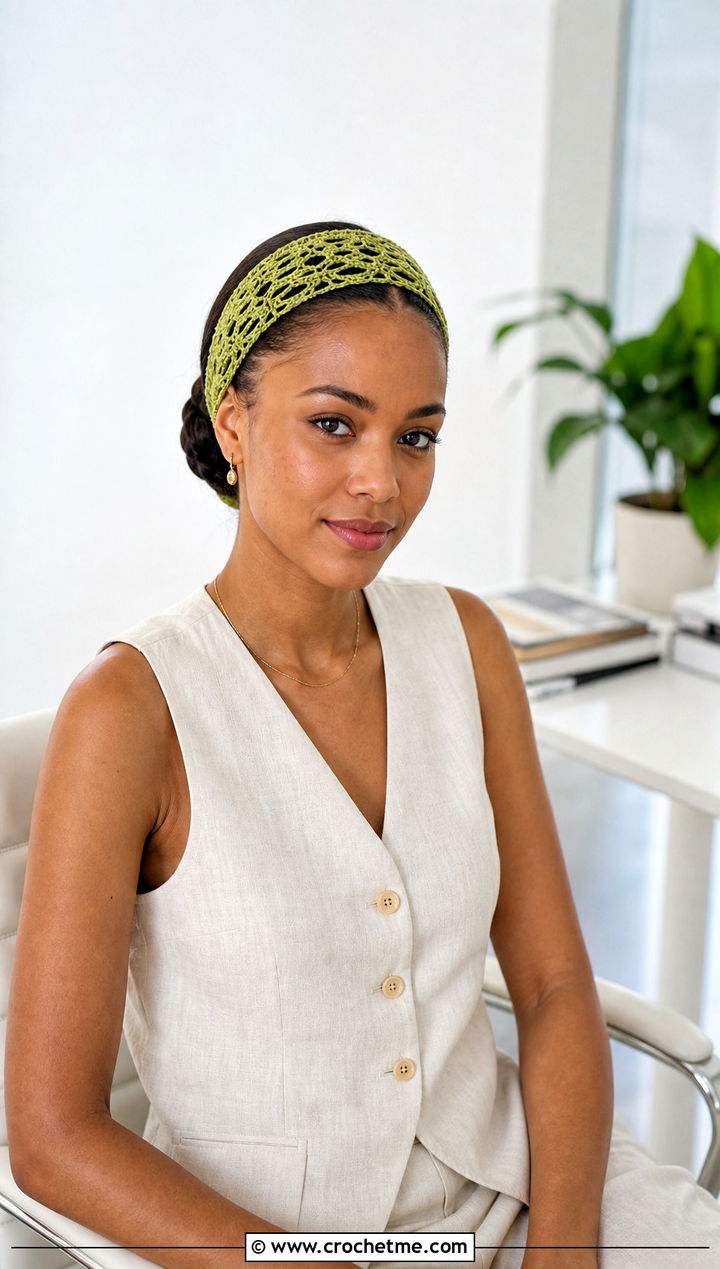 Lace Mesh Triangle Headband With Linen Vest And Trousers - 30 crochet triangle headband outfit ideas