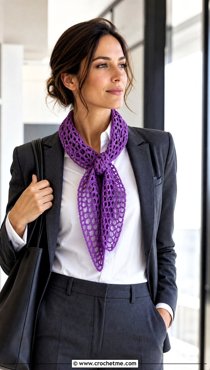 Lace Mesh Triangle Scarf With Tailored Trousers - 25 Crocheted Triangle Scarf outfit ideas