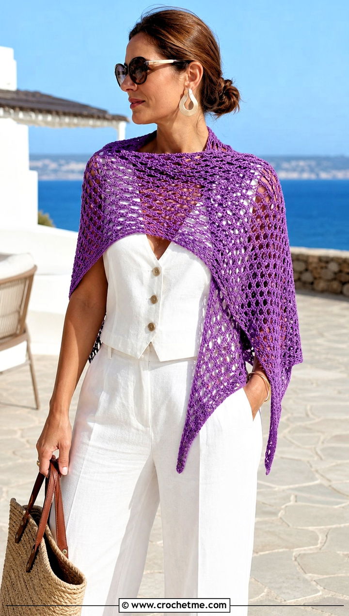 Lace Mesh Tunisian Crochet Triangle Shawl With Linen Separates - 25 Tunisian Crochet Triangle Shawl outfit ideas