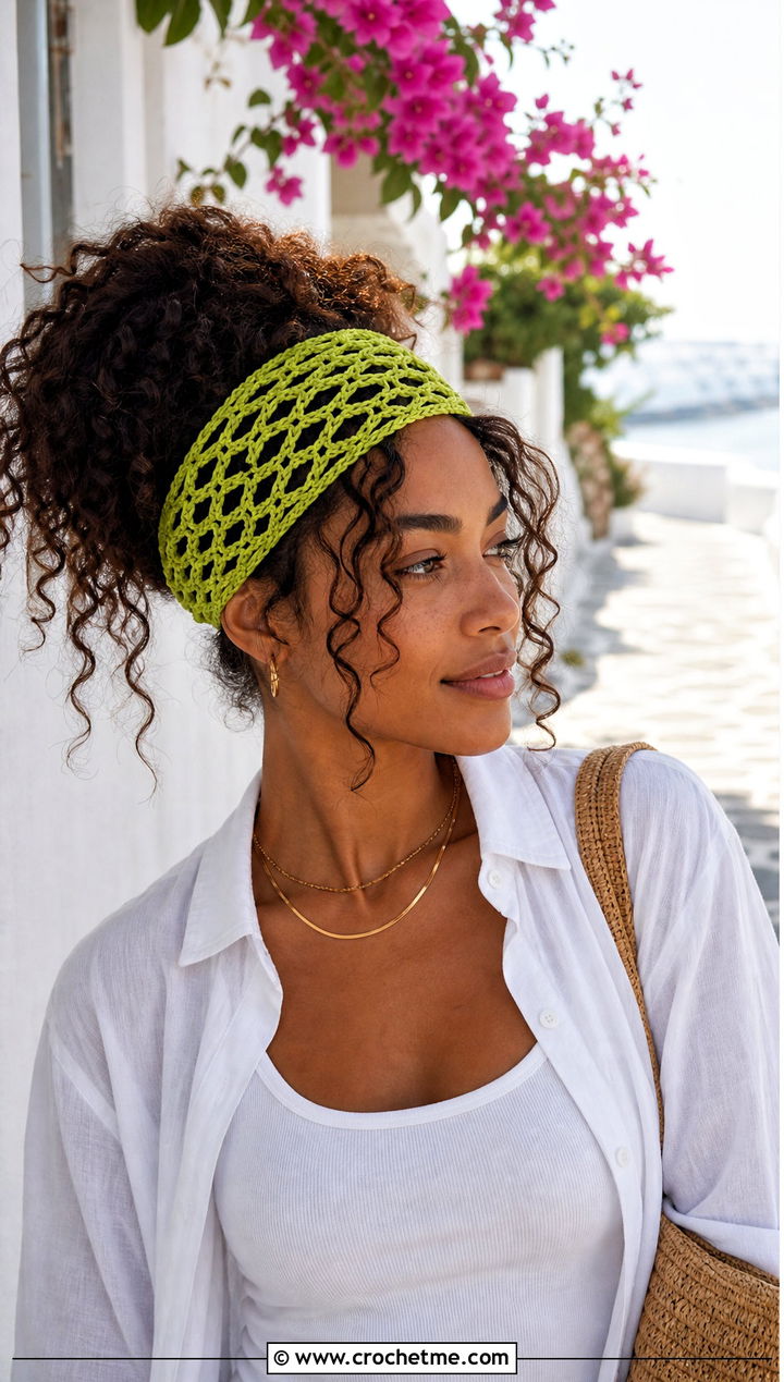 Lace Mesh Wide Cinch Crochet Headband With Linen Set - 15 wide cinch crochet headband outfit ideas