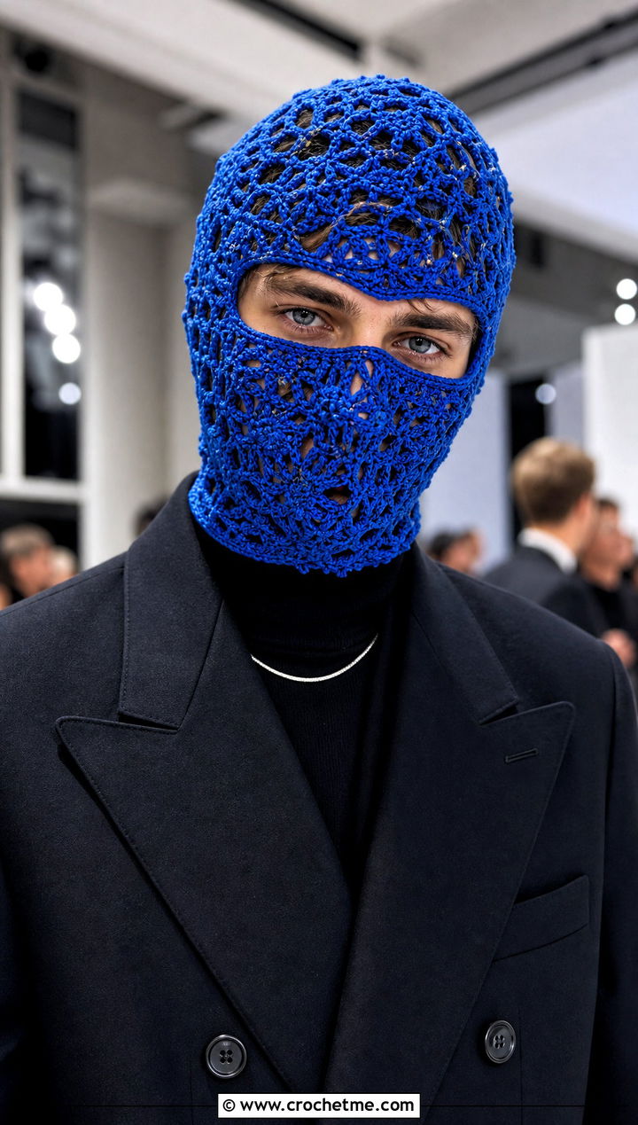 Lace Motif Crochet Balaclava With Evening Outfit - 30 crochet balaclava for men outfit ideas