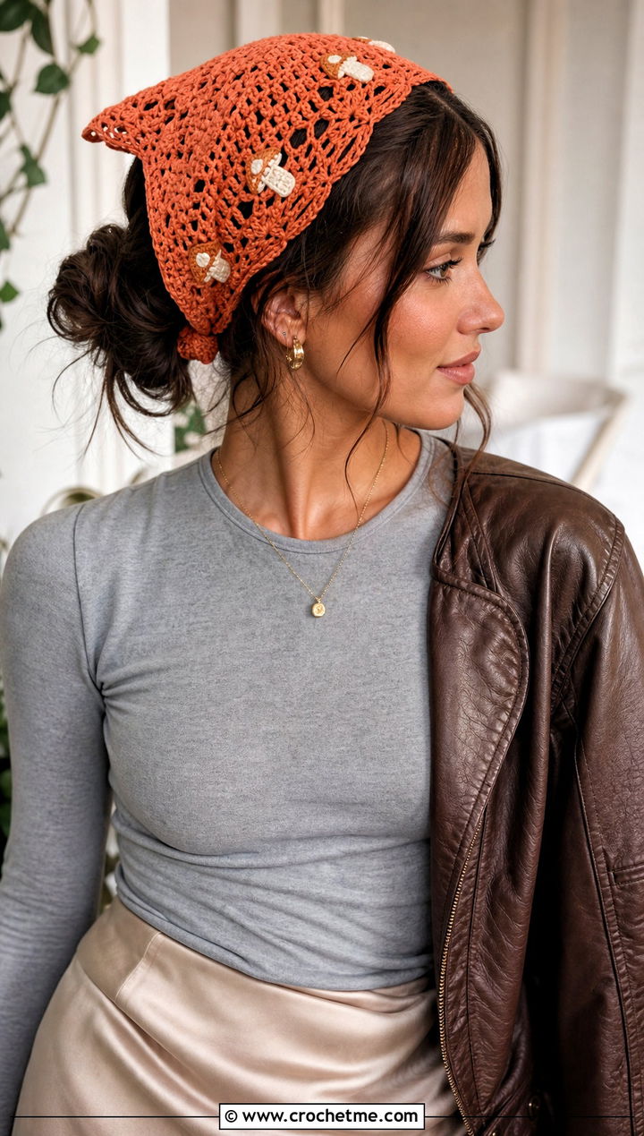 Lace Mushroom Kerchief Headband With Satin Skirt - 25 mushroom crochet headband outfit ideas