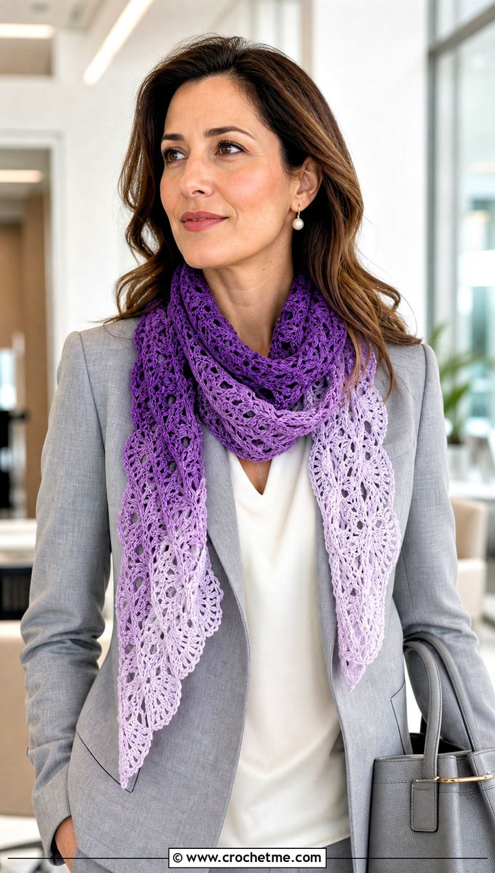 Lace Ombre Crochet Scarf With Pantsuit - 25 Ombre Crochet Scarf outfit ideas