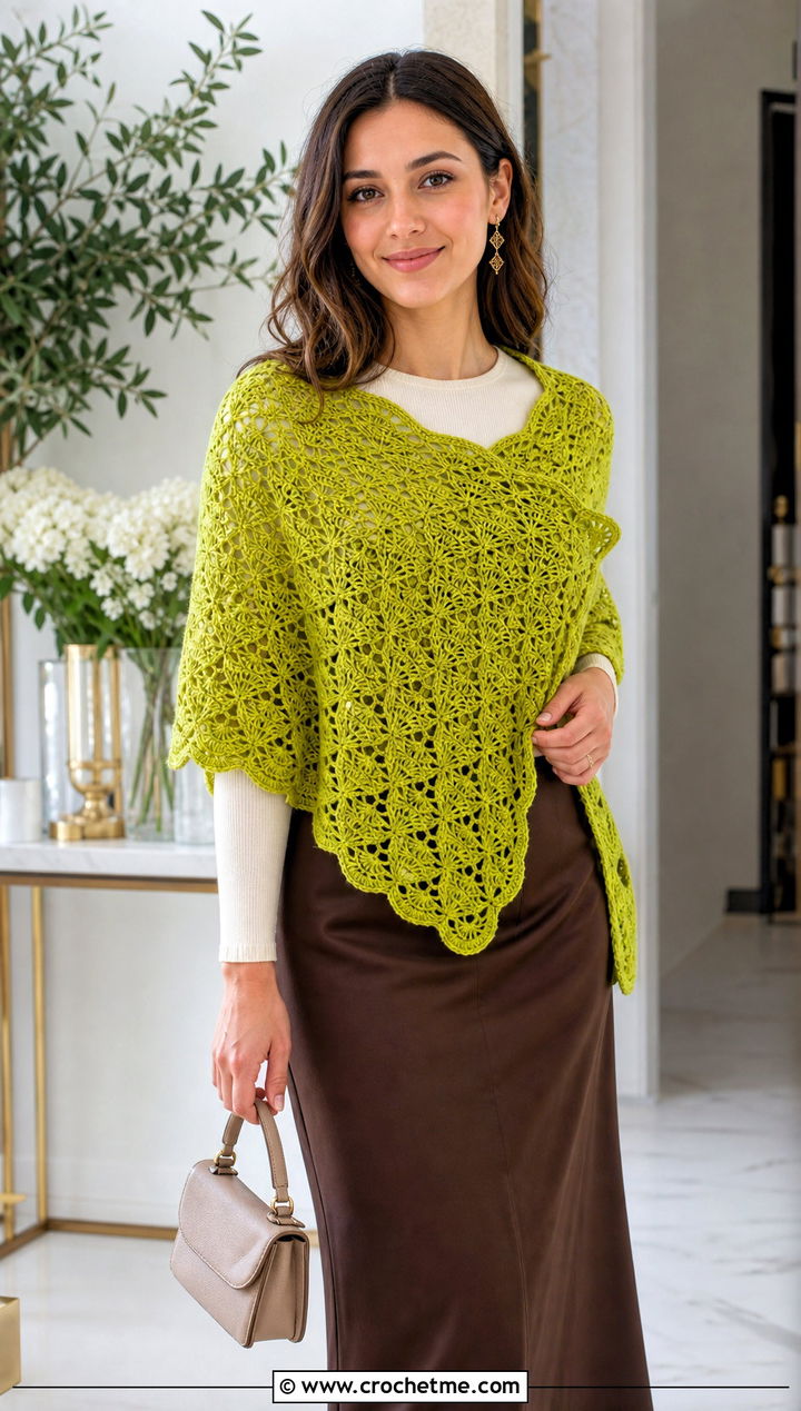 Lace Shell Skein Crochet Shawl With Satin Skirt - 15 Easy 1 Skein Crochet Shawl outfit ideas