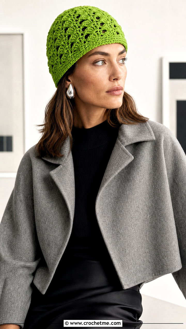 Lace Shell Stitch Beanie With Satin Skirt - 15 Crochet Shell Stitch Beanie outfit ideas