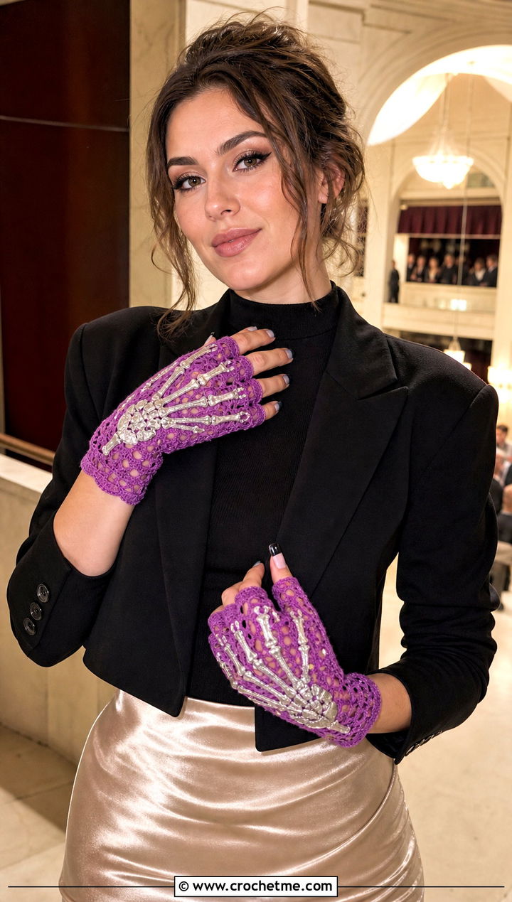 Lace Skeleton Crochet Fingerless Gloves With Satin Skirt - 15 Skeleton Crochet Fingerless Gloves outfit ideas