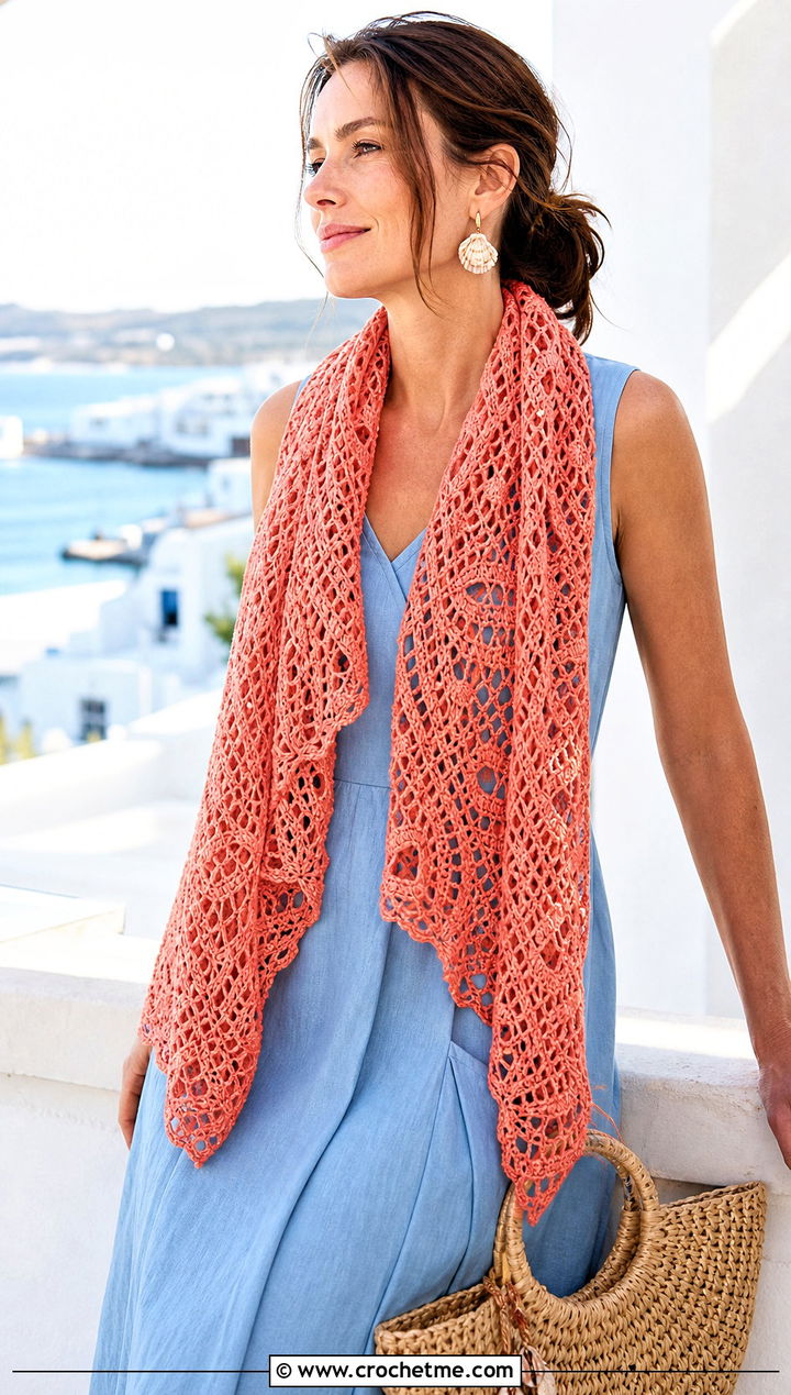 Lace Sleeved Crochet Scarf With Linen Dress - 25 Sleeved Crochet Scarf outfit ideas