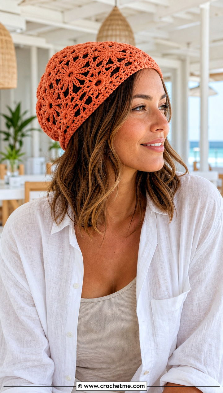 Lace Slouch Crochet Beanie With Linen Outfit - 30 slouch crochet beanie outfit ideas
