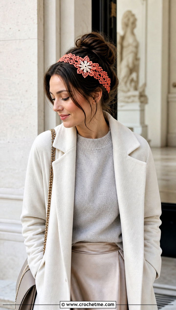 Lace Snowflake Headband With Satin Midi Skirt - 20 Crochet Snowflake Headband outfit ideas