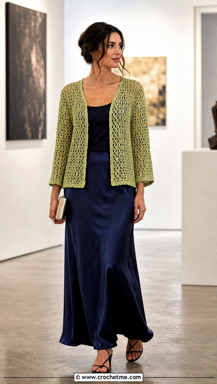 Lace Stitch Crochet Cardigan With Slip Skirt - 30 fast crochet cardigan outfit ideas
